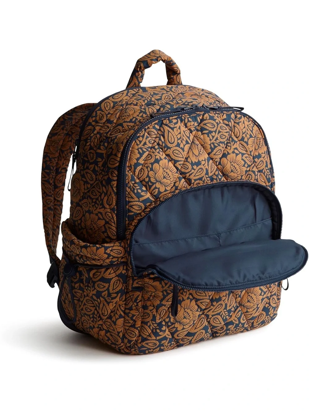 Vera Bradley Quilted Floral  Paisley Backpack in Navy & Tan